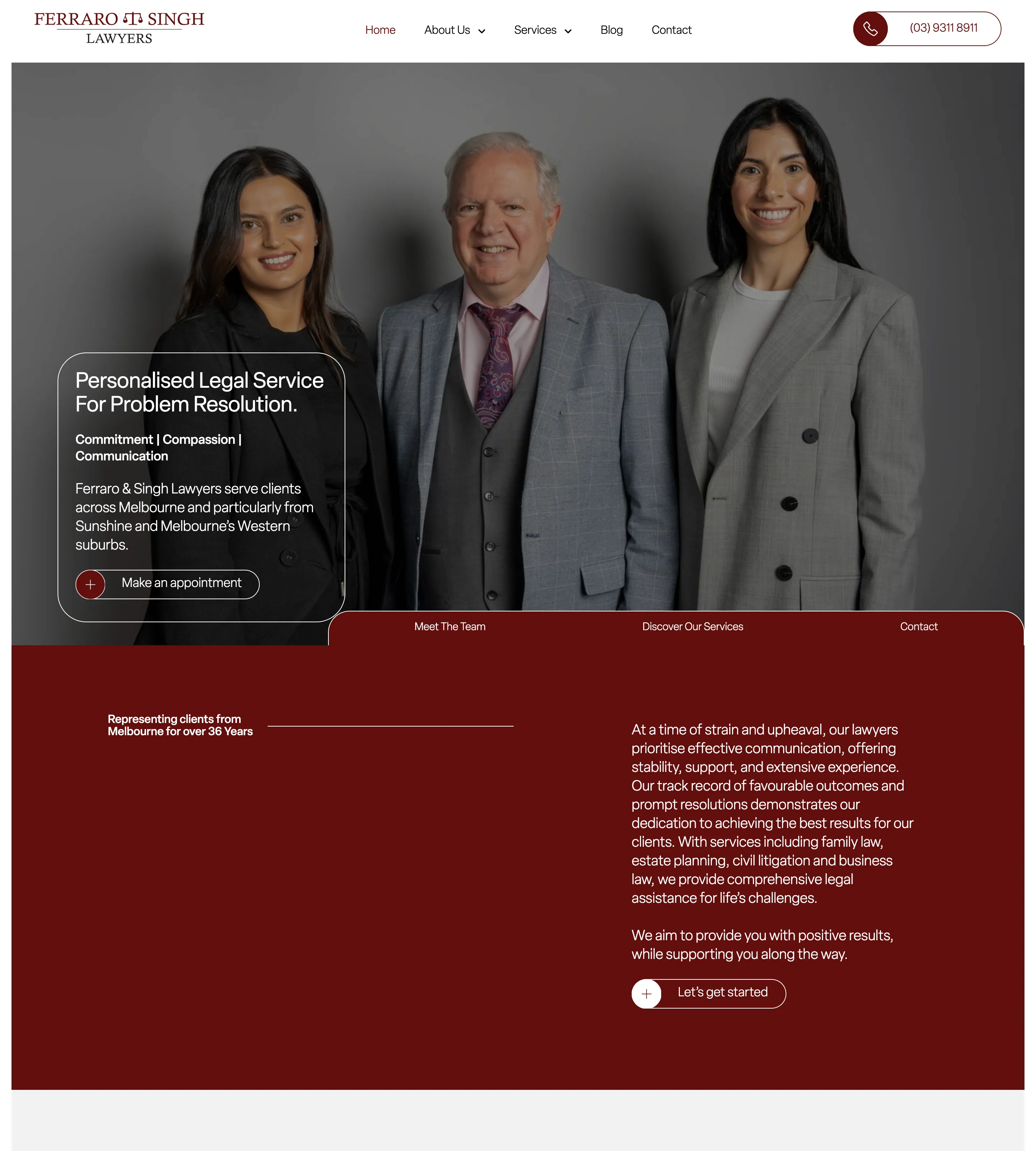 Homepage of Ferraro & Singh Lawyers