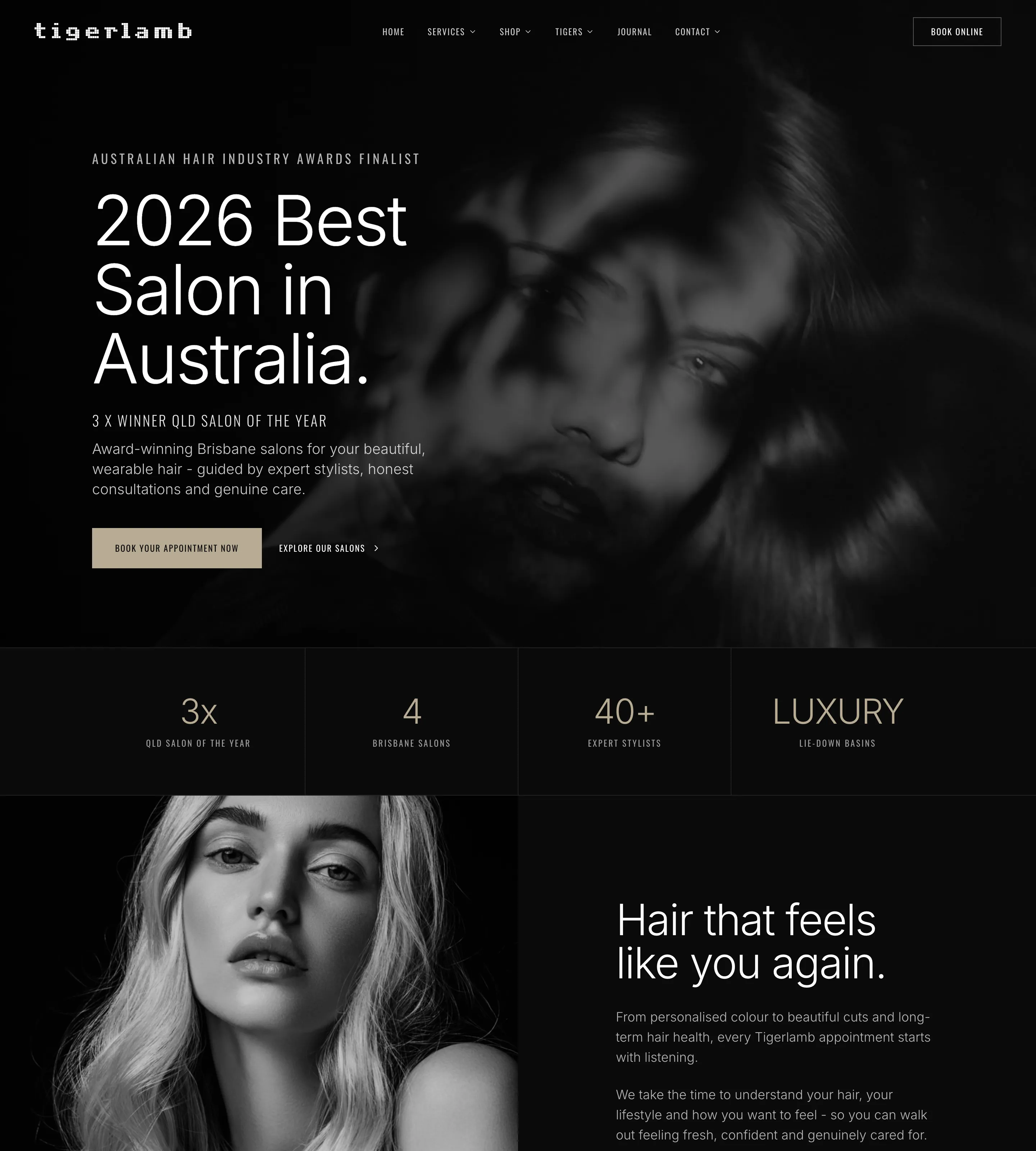 Homepage of Tigerlamb Hair Salons